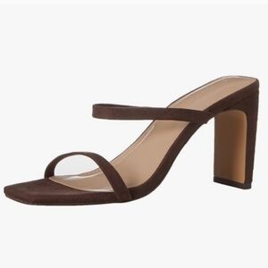 The Drop NWT Avery Square Toe Two Strap High Heeled Sandal Brown Coffee Bean